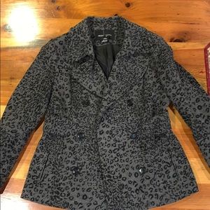 Moda International Black and Grey Cheetah Pea Coat